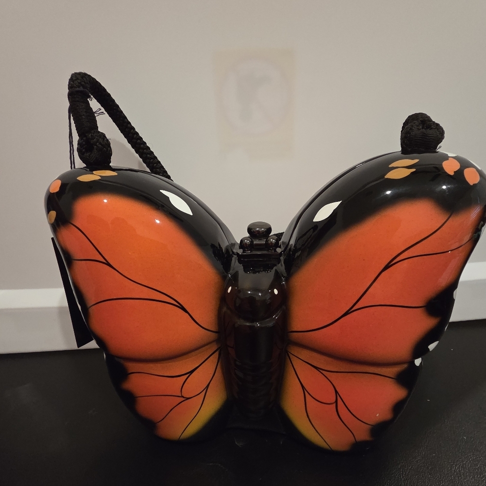 Timmy Woods Vibrant Orange and Black Butterfly Bag